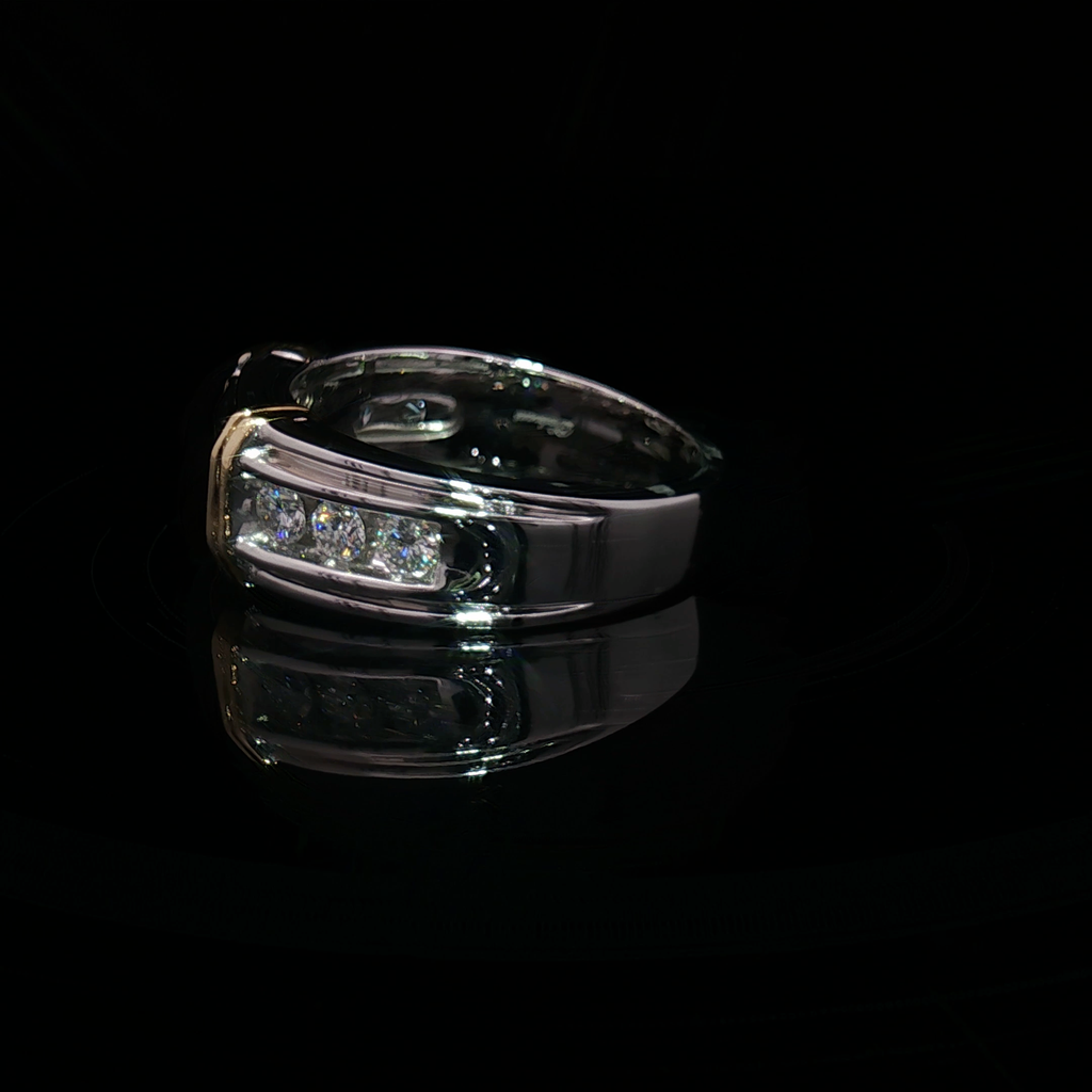 14K Two tone Gold Band Ring with Round Cut Brilliant Diamonds