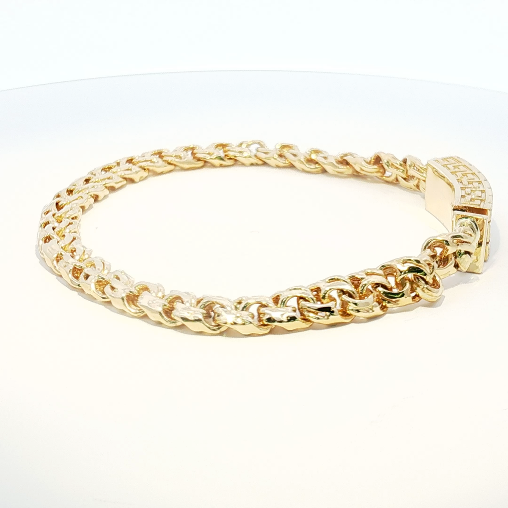 14K Gold Solid Yellow Gold Chino Link Bracelet with Greek Key Design 6.5mm.