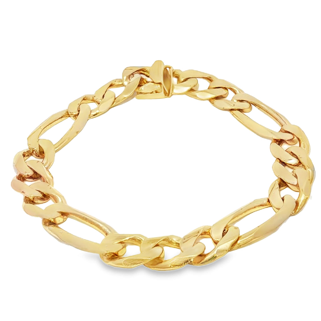 14k Gold Solid Figaro Bracelet 11mm.
