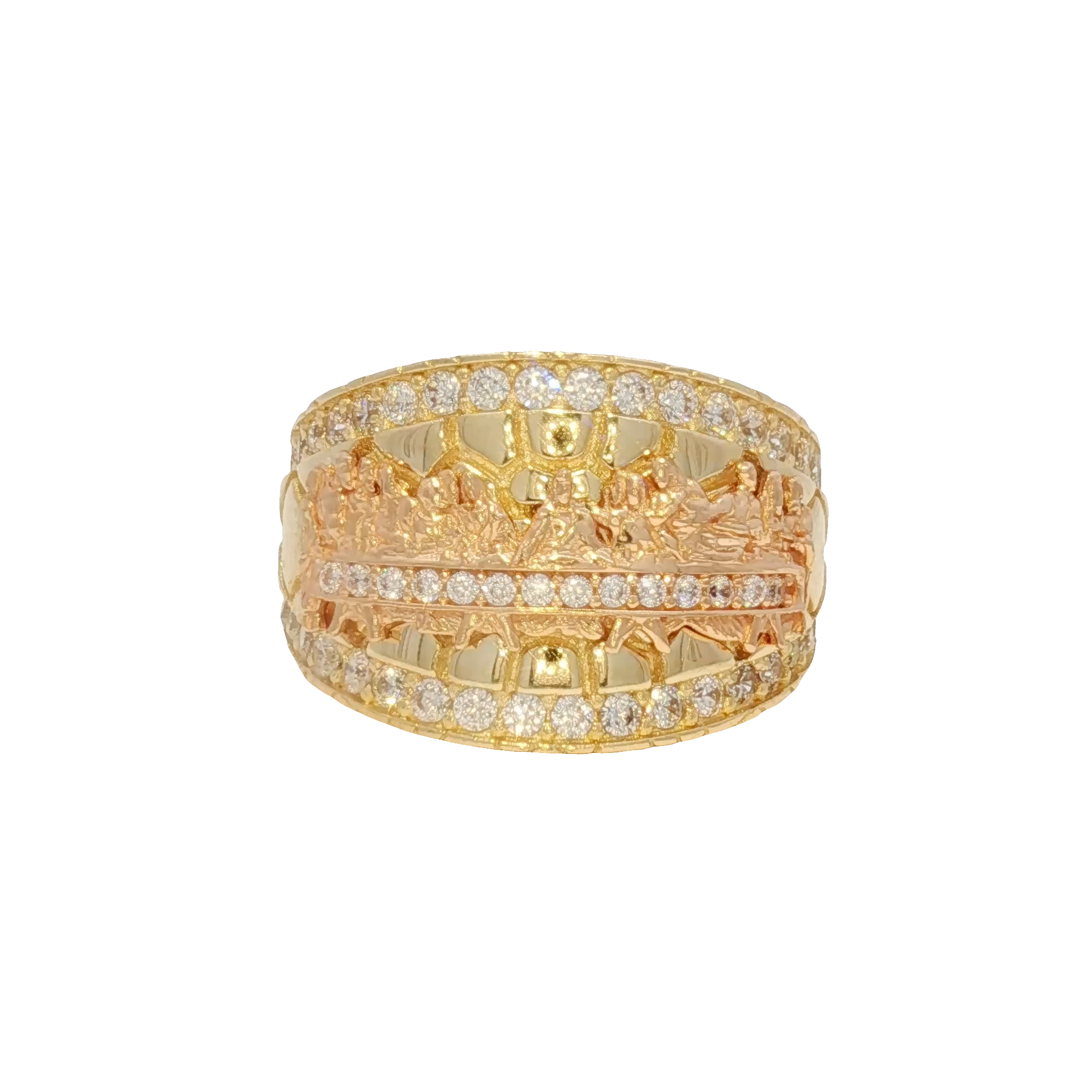 14K Last Supper Nugget Ring with CZ's
