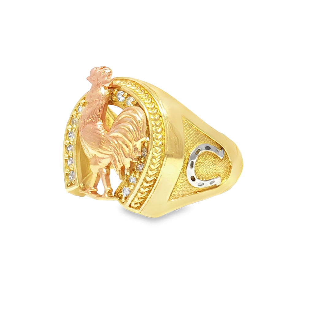 Horseshoe Rooster Ring in 14K Gold