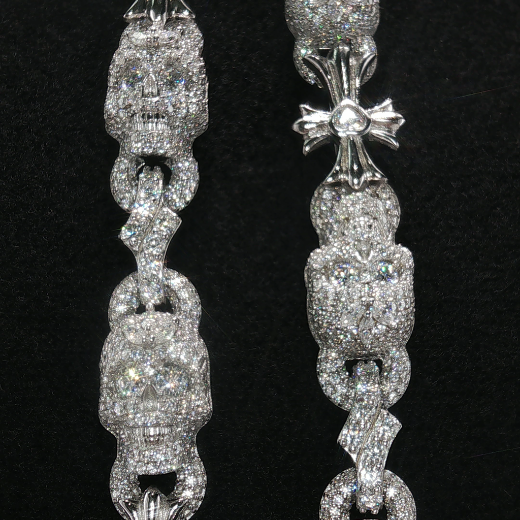10mm Moissanite Skull & Cross Link Chain