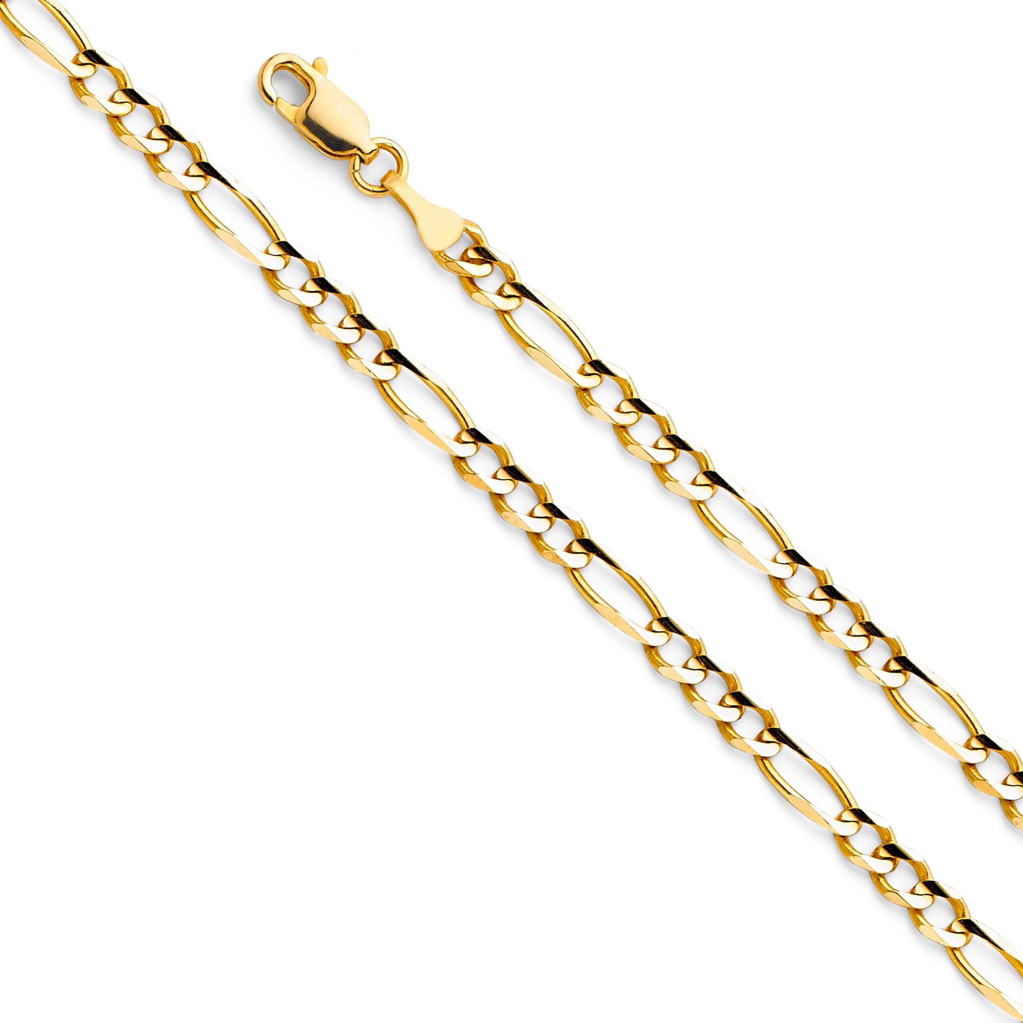 Elegant 14K Yellow Gold 4mm Figaro 3+1 Concave Chain Bracelet Necklace