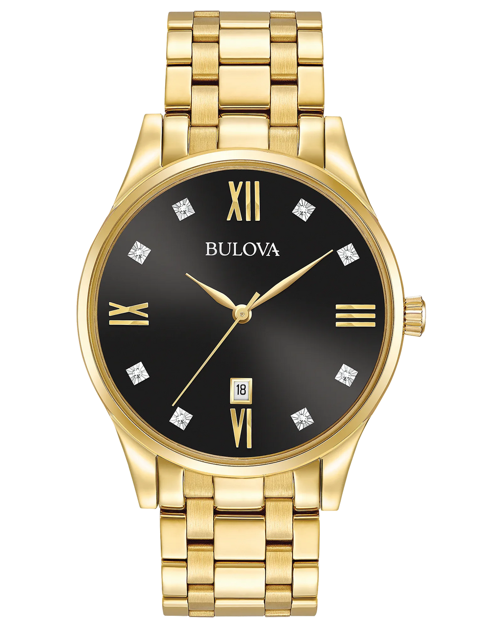 Bulova Classic Diamond Black Dial Gold-Tone Stainless Steel Men's Watch 97D108