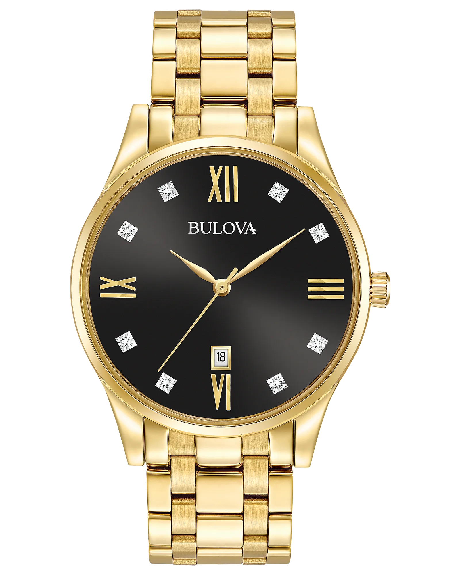 Bulova Classic Diamond Black Dial Gold-Tone Stainless Steel Men's Watch 97D108