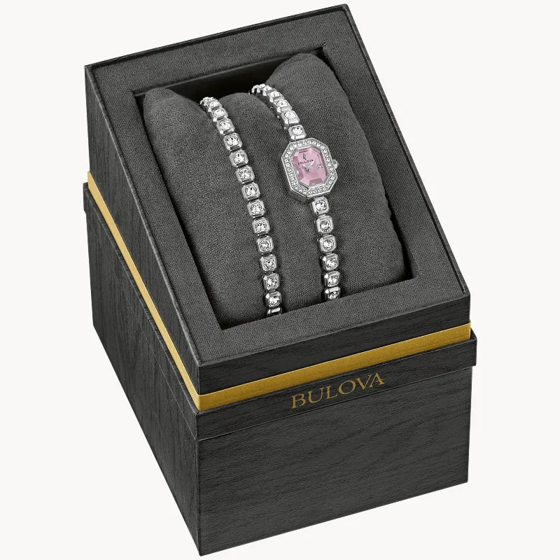 Bulova Crystal Pink Mother-Of-Pearl Dial Silver-Tone Stainless Steel Women's Watch 96X168