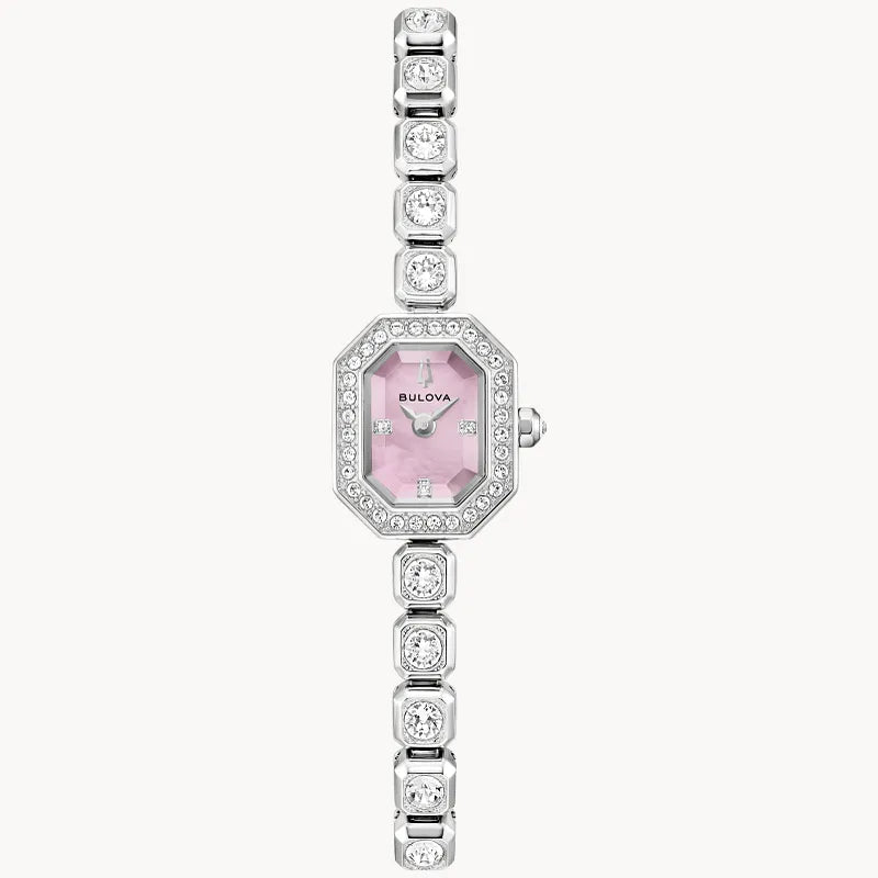 Bulova Crystal Pink Mother-Of-Pearl Dial Silver-Tone Stainless Steel Women's Watch 96X168
