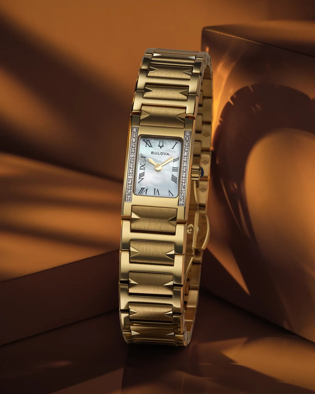 Bulova Marc Anthony Harmony Gold-Tone Diamond Bezel White Mother-Of-Pearl Dial Stainless Steel Women's Watch 98R301