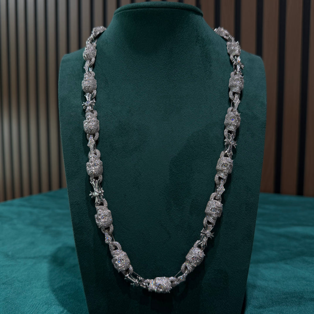 10mm Moissanite Skull & Cross Link Chain