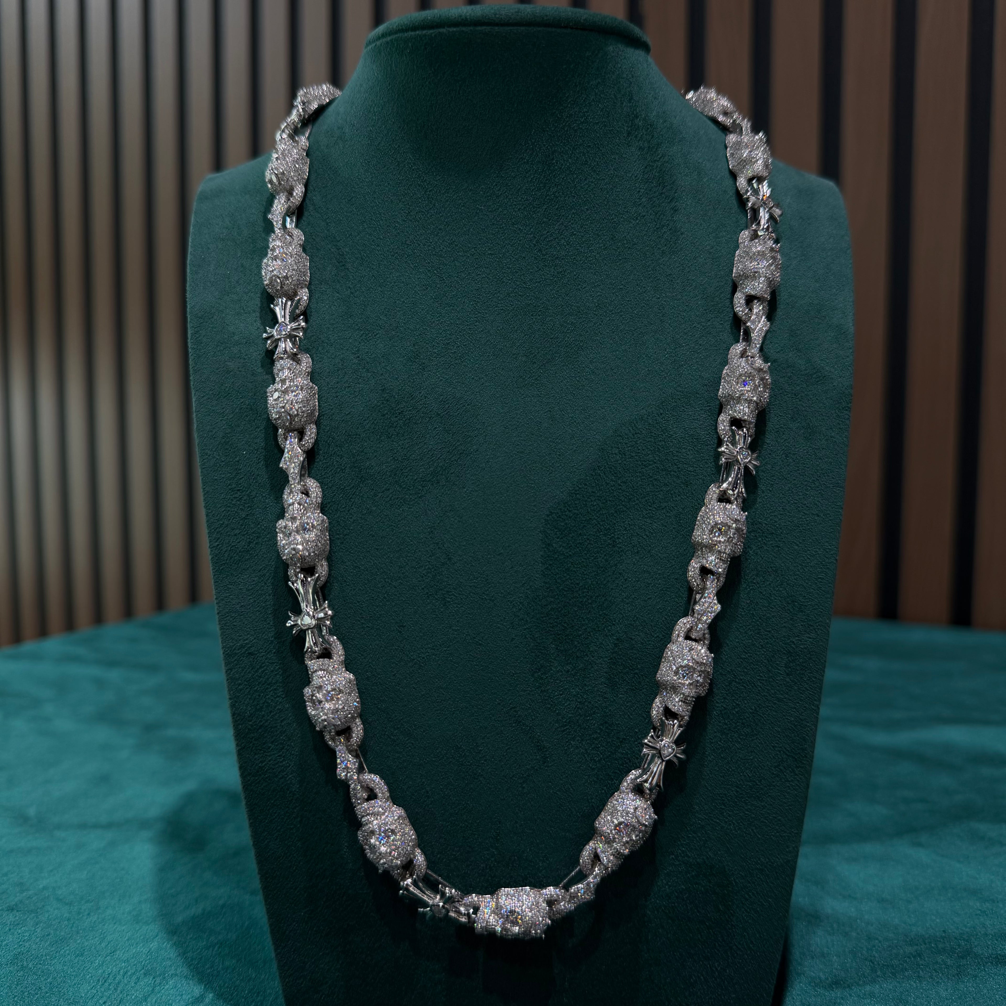 10mm Moissanite Skull & Cross Link Chain