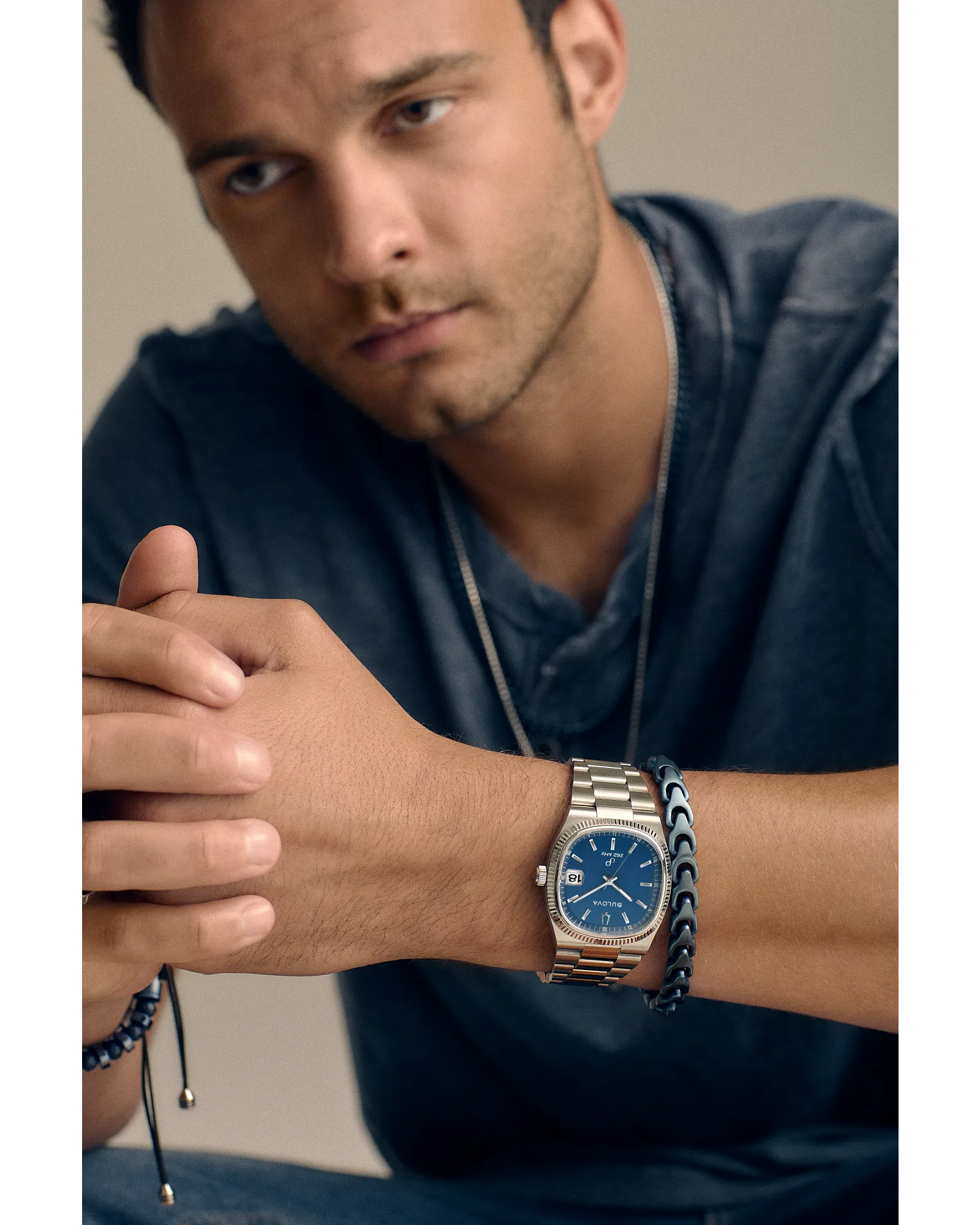 Bulova Super Seville Blue Dial Stainless Steel Bracelet Men's Watch 96B440