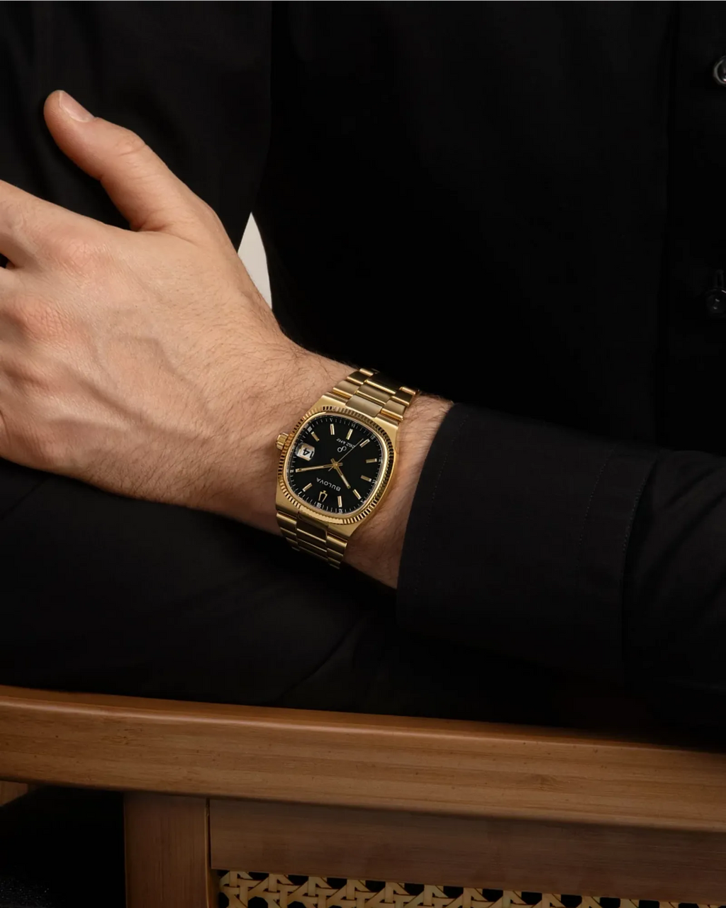 Bulova Super Seville Precisionist Gold-Tone Stainless Steel Black Dial Watch 97B246