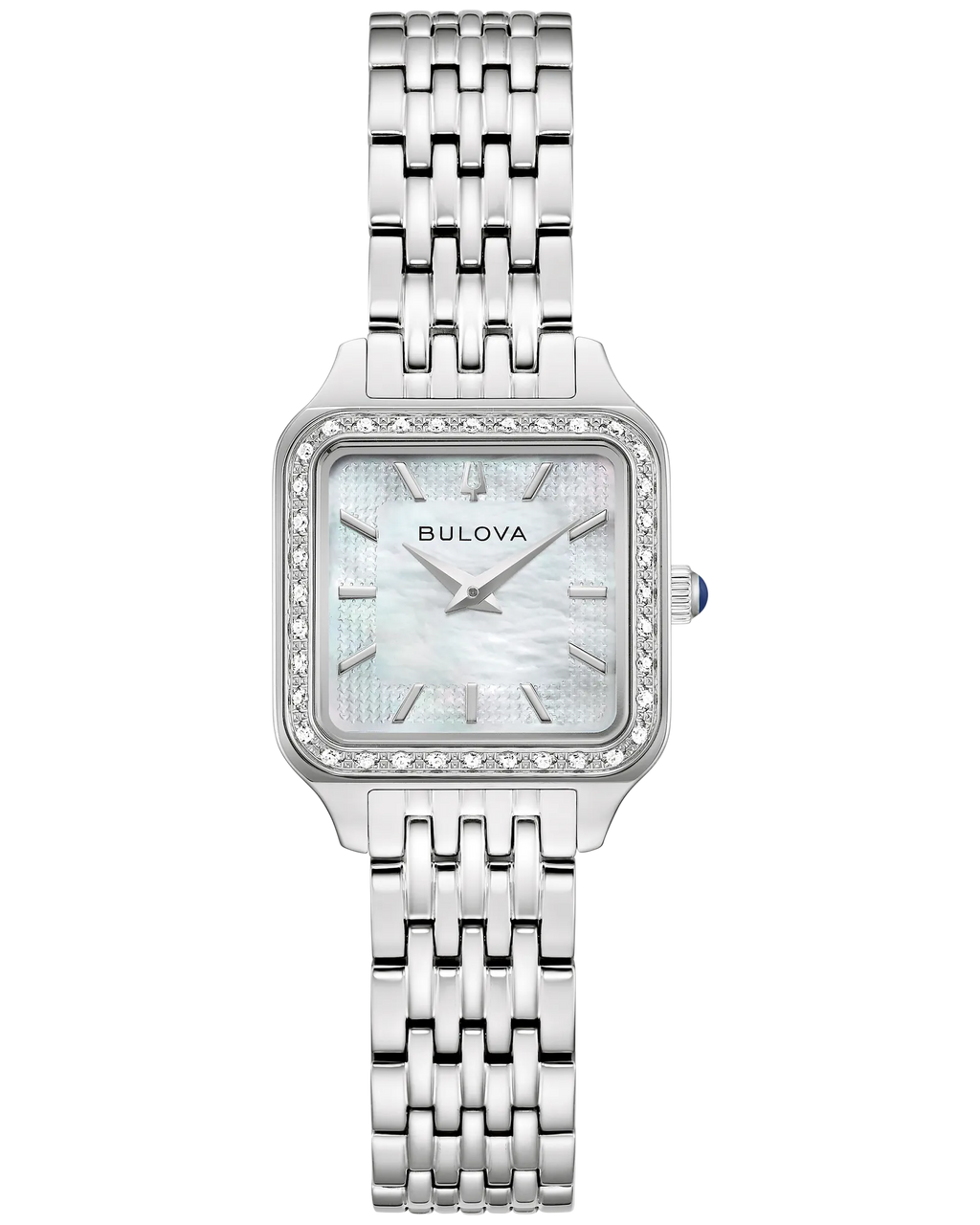 Bulova Sutton Silver-Tone Diamond Bezel White Mother-Of-Pearl Dial Stainless Steel Women's Watch 96R256