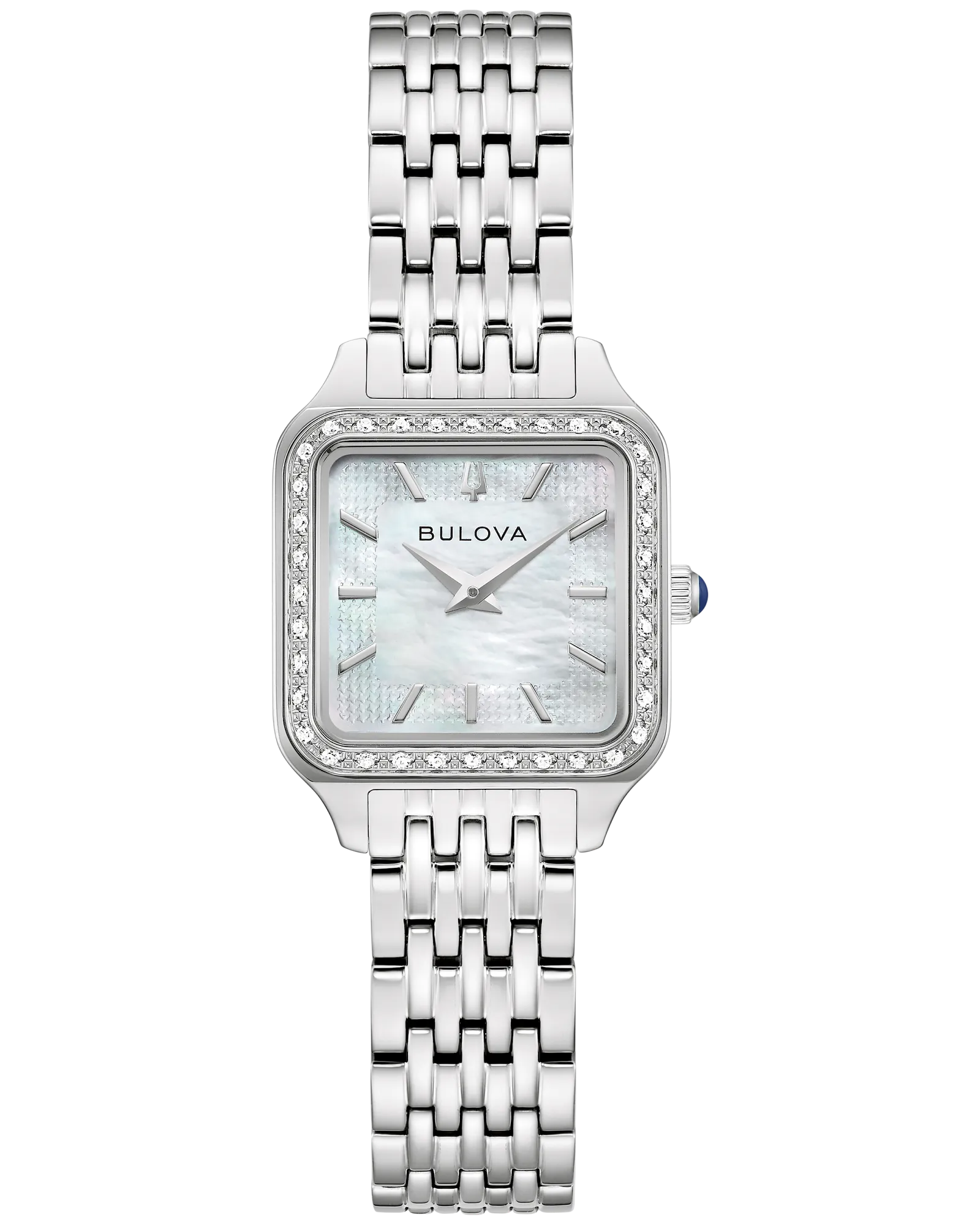 Bulova Sutton Silver-Tone Diamond Bezel White Mother-Of-Pearl Dial Stainless Steel Women's Watch 96R256