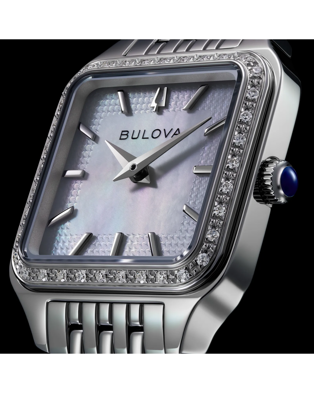 Bulova Sutton Silver-Tone Diamond Bezel White Mother-Of-Pearl Dial Stainless Steel Women's Watch 96R256