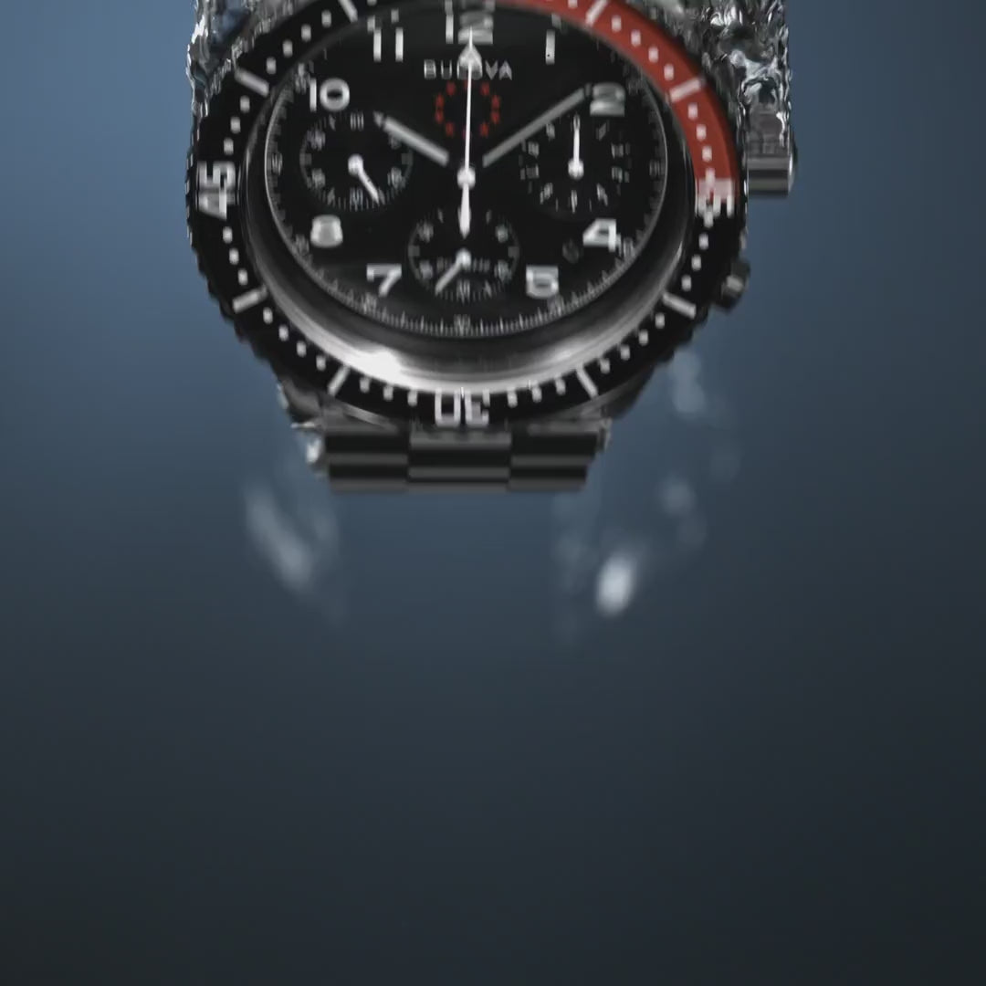 Bulova Archive Series Marine Star Heritage 98B451 Black Dial Stainless Steel Chronograph Watch