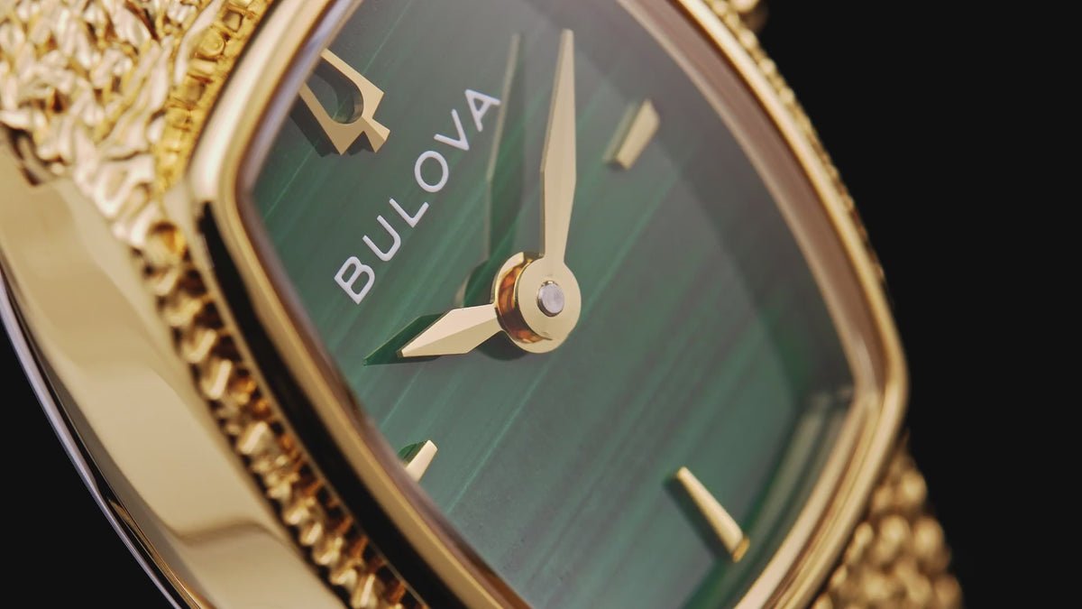 Bulova Goddess of Time Green Malachite Dial Gold-Tone Stainless Steel Bracelet Watch 97L184