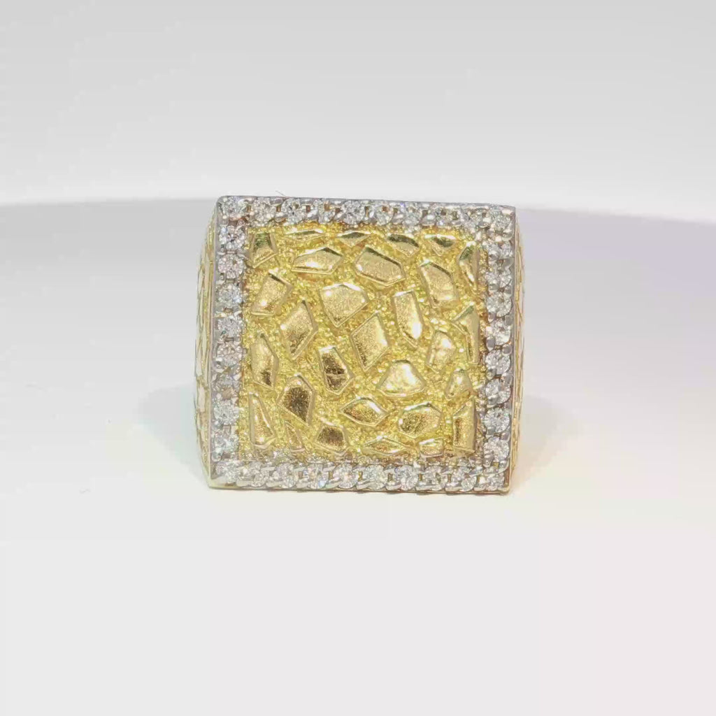 14K Square Nugget With CZ