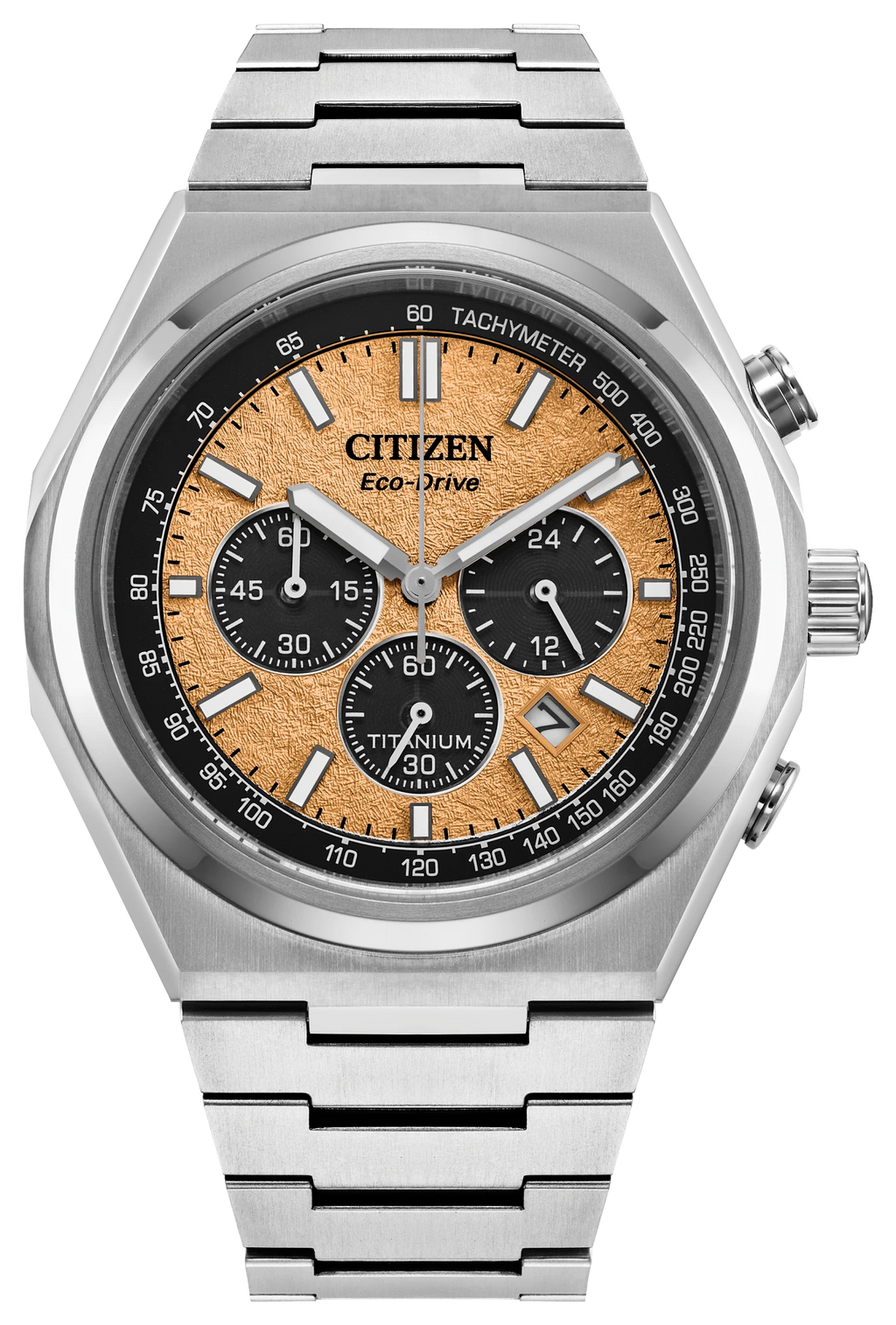 Citizen Zenshin Chronograph Salmon Dial Super Titanium Bracelet Watch CA4610-85Z