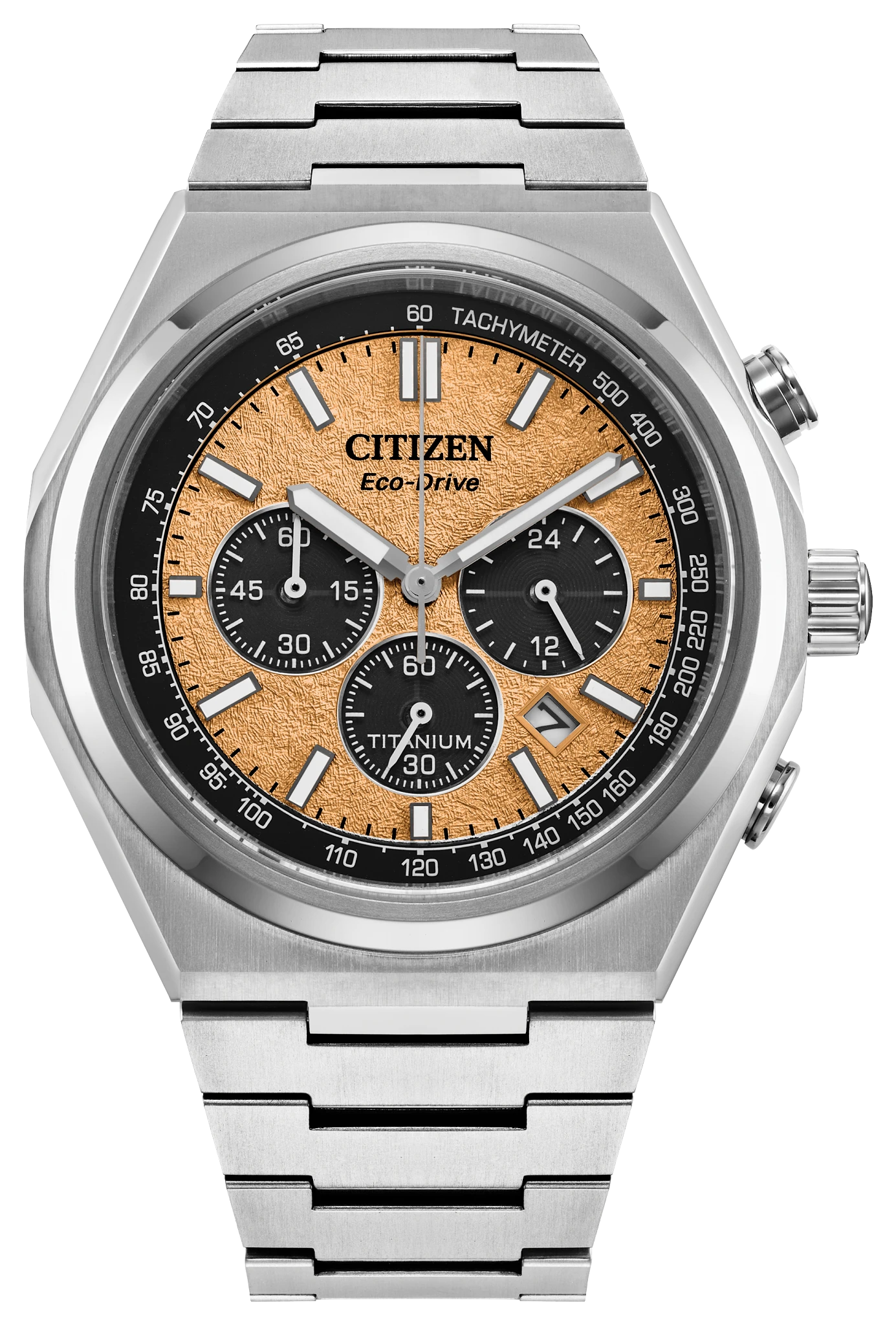 Citizen Zenshin Chronograph Salmon Dial Super Titanium Bracelet Watch CA4610-85Z